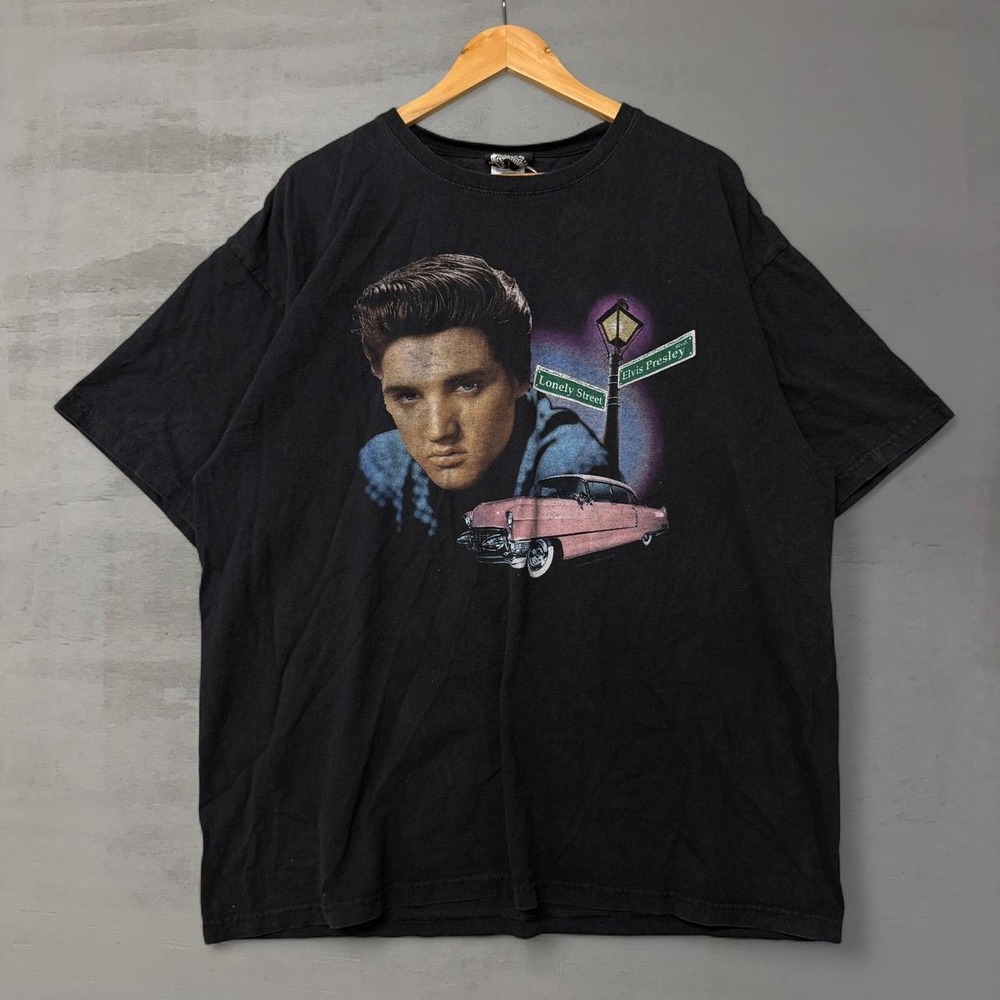 Vintage Graceland Elvis‎ Presley T Shirt Black Pink Cadillac Graphic Tee 2XL